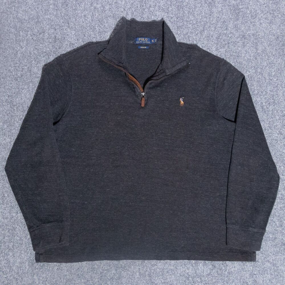 Polo Ralph Lauren Estate Rib 1/4 Zip Sweater Charcoal Flesh Pony XL (24.5x26.5)